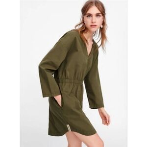 Zara Elastic Waist Tunic Dress, Khaki Green